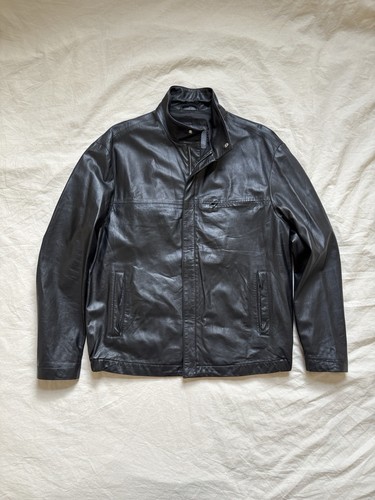 Canali black leather jacket - canali,