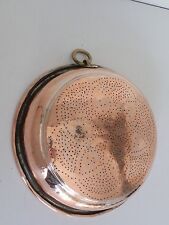 antico SCOLAPASTA IN RAME LUCIDO anello ottone stagnato arredo Taverna