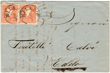 LOMBARDO VENETO DA MILANO A EDOLO 8.3.1859 2 ESEMPLARI S. 5 1° TIPO SASSONE 25