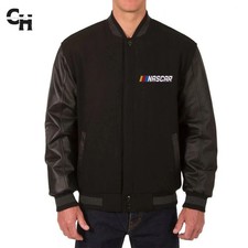 Giacca Letterman NASCAR tutta nera in lana con maniche in vera pelle Varsity