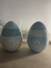 lotto uova in ceramica porta oggetti vintage '60 colori pastello bianco celeste