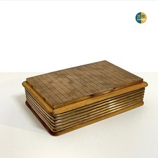 Scatola portasigari vintage in legno e rame dispenser sigarette da tavolo art deco Italia