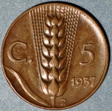 Italia 5 Centesimi 1937 Vittorio Emanuele III KM# 59
