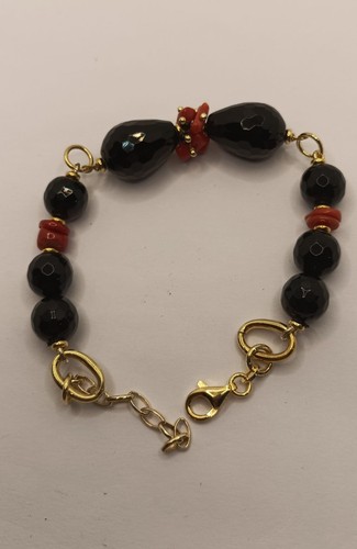 Bracciale onice nera corallo - bracciale,