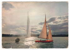 Ginevra - Barca a vela e remi al tramonto nella Rada - SVIZZERA (1968)