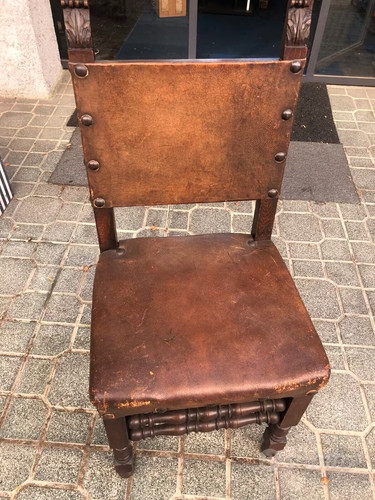 Set sedie antiche legno - legno, pelle