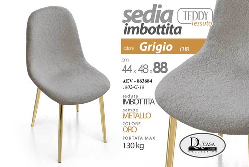 Sedia tessuto grigio metallo - sedia,