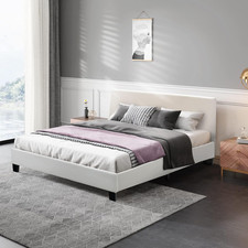 Letto Matrimoniale in Legno, Struttura per Letto Con Testiera Imbottita Luce LED