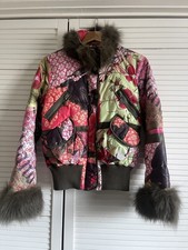 Giubbotto donna JOHN GALLIANO invernale piumino bomber pelliccia staccabile florealeXS/38