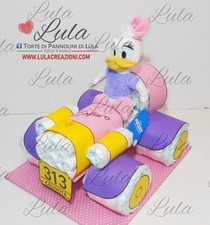 Torta Pannolini macchina Paperina con nome, nascita battesimo baby shower bimba