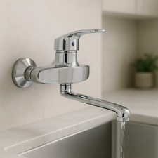 rubinetto a parete miscelatore lavello cucina a muro 2 fori monocomando cromato