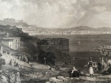 Incisione su acciaio 1832 Napoli Campania Strada Nuova Mare