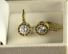 Orecchini a Monachella Dorato Antico Arte Deco Tondo Cz Bianco Sottile SA3