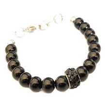 Bracciale perle nere con zirconi da uomo donna braccialetto in acciaio inox di