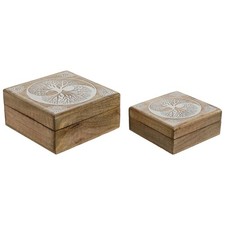 Scatola-Portagioie Home ESPRIT Bianco Naturale Legno di mango 18 x 18 x 9 cm 