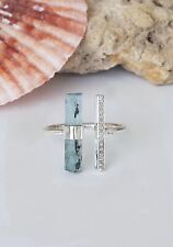anello argento con pietra acquamarina grezza flessibile azzurro