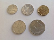 LOTTO DI CINQUE MONETE REPUBBLICA ITALIANA LIRE 5-10-20-50-100 ANNO 1974