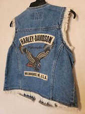 Harley Davidson Medium Blue Denim Button-Up MILWAUKEE Jean Vest/Jacket