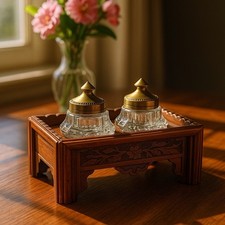 Antico Porta Calamaio Da Studio Con Doppio Calamaio Uno Spargi Polvere Anni 40 