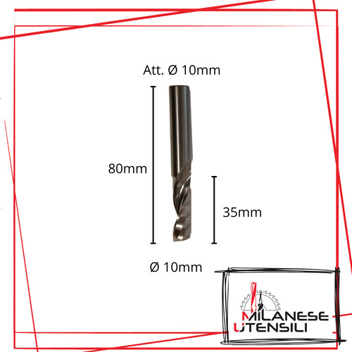 Fresa elicoidale ø10x35x80 - elicoidale,