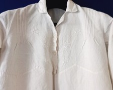 ANTICA CAMICIA DA NOTTE della nonna in LINO -RICAMI, SMERLI -ml -colore bianco
