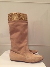 PINKO Stivali BEIGE Ankle Boots Original Size 39 Leather Scamosciato Paillettes