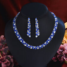Set gioielli matrimonio collana orecchini goccia tennis cuore lungo zirconi blu romantici