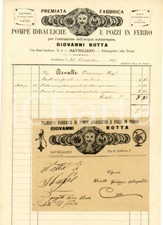 1897 SAVIGLIANO Giovanni BOTTA Fabbrica di pompe idrauliche - Fattura ILLUSTRATA