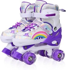 Pattini A Rotelle EU 28-32 Regolabili Principianti Bambini Ruote Luminose Viola