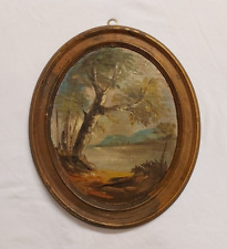 Quadro dipinto ad olio su tavola '900, paesaggio Fluviale Roma Romano