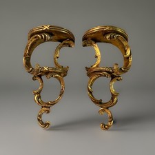 Coppia di applique da parete vintage foglia oro bronzo dorato stile Luigi XV francese mensole