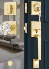 Set Maniglia Oro Spazzolato, Resistente Porta Anteriore Ingresso e Catenaccio Serratura Esterno