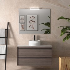 MOBILE BAGNO SOSPESO 2 CASSETTI LAVABO SPECCHIO LED 100 CM ATTILA LISBOA ROVERE