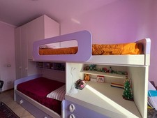 Cameretta completa bambini ragazze doppio letto legno armadio scrivania cassetti