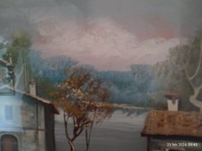 Luminoso antico dipinto ad olio di grandi dimensioni, firmato a sx, con cornice