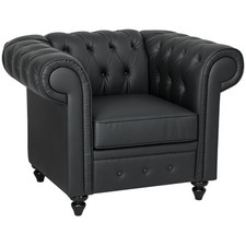 HOMCOM Poltrona da Salotto Chesterfield in Finta Pelle PU e Gambe in Legno Nero