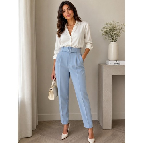 Zara pale blue - blue, high-waist