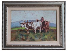 Carlo Domenici - (Livorno 1897 - 1981) Carro con buoi anni '20
