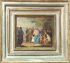 Dipinto Olio su Tavola " Gesù con i Bimbi " della scuola Valdese XIX secolo