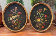 COPPIA DIPINTO OVALE - OLIO SU MASONITE - FIORI - NATURA MORTA - FIRMA - 900