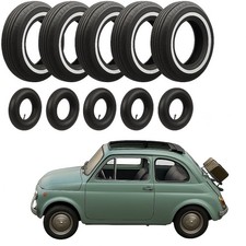 KIT 5 PNEUMATICI + CAMERE AUTO 125 R12 62S cn fascia bianca per FIAT 500 d'epoca