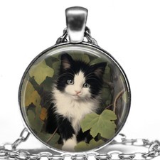 Collana ciondolo regalo gatto mamma smoking pelo lungo gattino in albero catena 24"