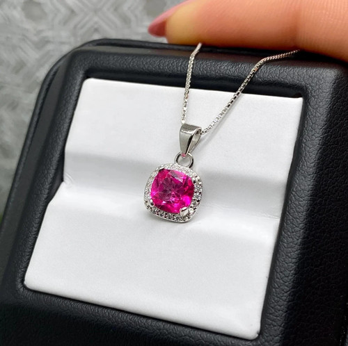 Ciondolo cuscino zaffiro - , rosa