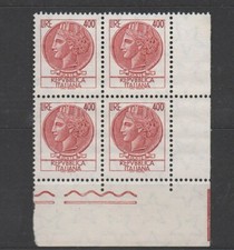 ITALIA**400LIRE SIRACUSANA FLUORESCENTE QUARTINA ANGOLO DI FOGLIO GOMMA VINILICA