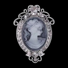 Spilla vintage cammeo colore argento con strass