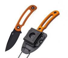 Sanrenmu Fixed HORNY Neck-Knife Nero G10 Arancione Fodero ABS Adattatore Cintura  