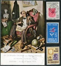 Cartolina Giorno Francobollo 1954 di A.F.S. di Verona - più 3 francobolli Italia Francobolli-Giorno Zecca