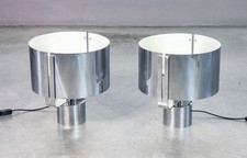 ⚜️ COPPIA LAMPADE DA TAVOLO DESIGN JACQUES QUINET VINTAGE 1970 ABAT JOUR CROMATO