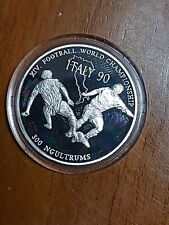 MONETA ARGENTO PROOF- BHUTAN 1990 300 Ngultrums MONDIALI CALCIO Italia 90 - Rara