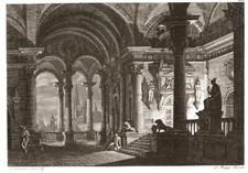 ATRIO CON TERRAZZO, di L. RUGGI , incisione a bulino  , 1830 + passepartout